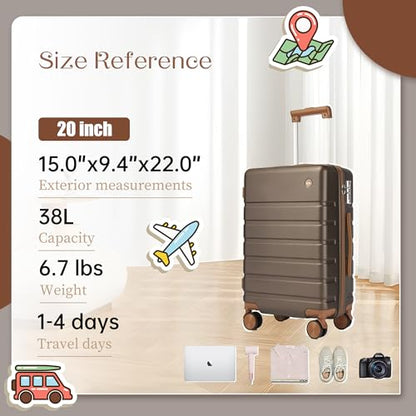 Hulsin 20-Inch Carry on Luggage, Hardside Suitcase with TSA Lock - color: Coffee, size: 20-Inch