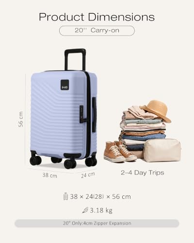 Coolife Luggage Carry-On, Lightweight PC Hardside Suitcase, 20-Inch, Black - color: Light Purple, size: Carry-On 20-Inch