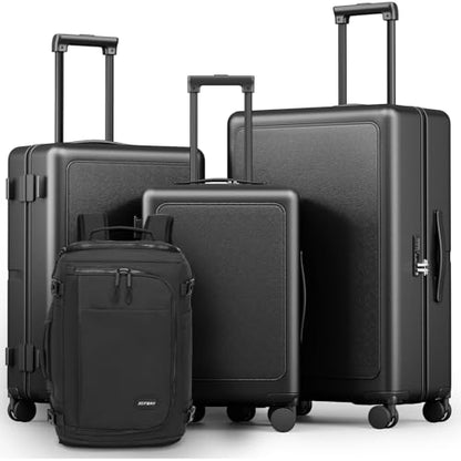 Joyway 4-Piece Hardside Luggage Set with Backpack, 20 24 28 Inch, Black | ABS+PC hardshell, TSA lock, 360 spinner wheels, lightweight pressure-resistant, expandable multi-function travel bag - color: Black, size: 4-Piece Set (20/24/28/BP)