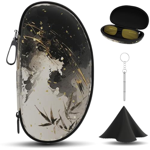 LTGEM Glasses Case Hard Shell, Hard Sunglasses Travel Case for Women Men, Large Eyeglass Cases with Clip and Cleaning Cloth - color: Bamboo Ink