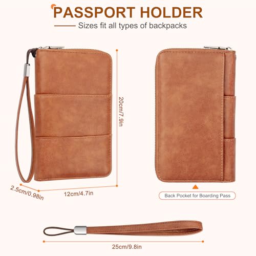 RFID Family Passport Holder Wallet - Travel Document Organizer - color: Brown