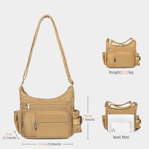 VOLGANIK ROCK RFID Anti Thief Crossbody Bag for Women Waterproof Shoulder Bag Messenger Bag Casual Nylon Purse Handbag - color: Khaki