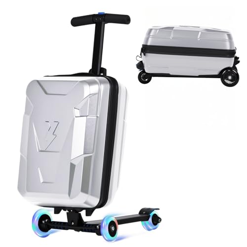 2-in-1 Folding Scooter Luggage for Kids & Adults, Ride-On Suitcase - color: silver