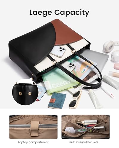 LOVEVOOK Laptop Bag for Women Laptop Tote Bag,15.6 Inch Black-white-gray - color: Black-white-gray, size: 15.6 Inch