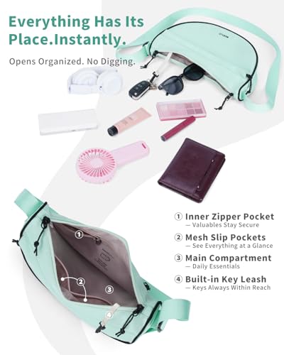 ECOHUB Anti Theft Crossbody Bag for Women & Men, Lightweight Nylon Crescent Shoulder Bag with RFID Pocket, Adjustable Strap - color: Mint Green