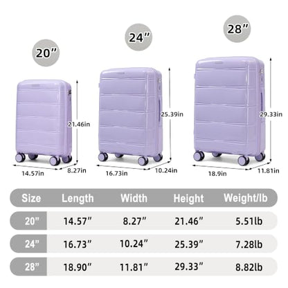 Merax Luggage Set,3 Piece Hardside Suitcase Set,20/24/28inch Luggage - color: 08Purple, style: 20/24/28