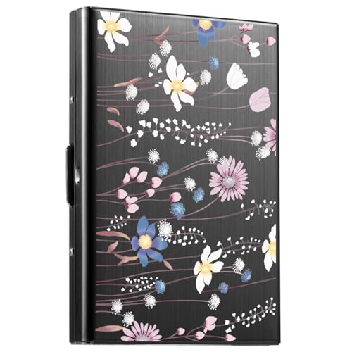BONSYL® Metal Credit Card Holder Wallet, Ultra Thin RFID Blocking Credit Card Wallet with 6 Slots for Men and Women.(6 Card/Black/Flower) - color: 6 Card/Black/Flower