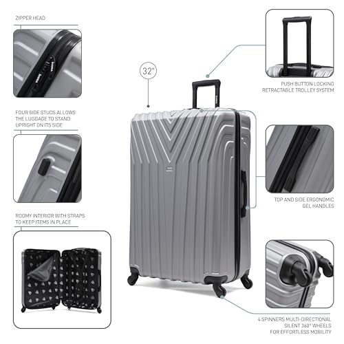 InUSA VASTY Luggage with Spinner Wheels | Durable Lightweight Hardside Suitcase, Travel Bag with Handle and Trolley, 32-Inch Extra-Large Checked Luggage | Grey - color: Grey, size: 32 Inch
