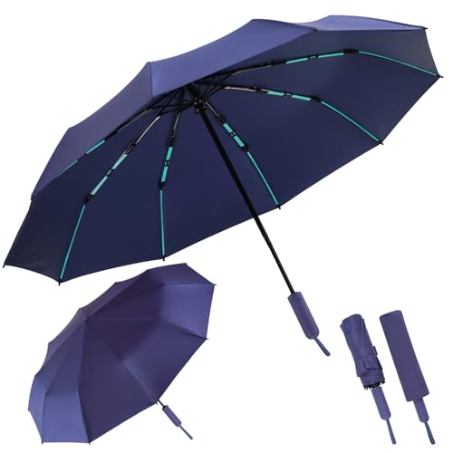 Folding Umbrella Anti-UV Compact Durable Folding Umbrella Auto Open Close Windproof Travel Umbrella Premium Grip Fits Backpack - color: Dark Blue