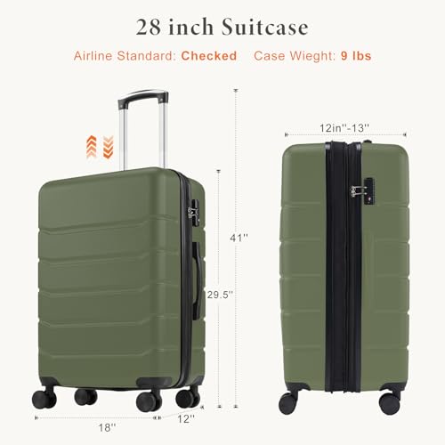 NEWBULIG 28 Inch Checked Luggage, Expandable Suitcase with Spinner Wheels - color: Green, size: 28 Inch
