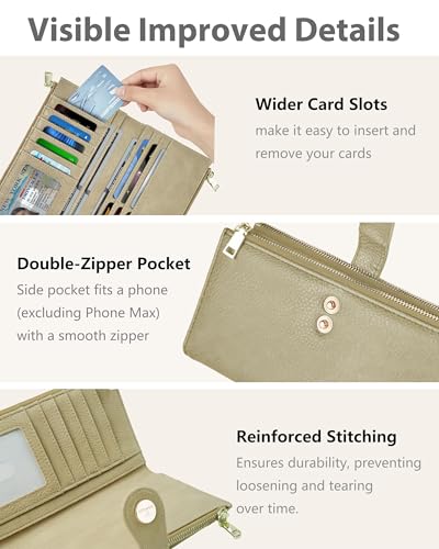 Women's Slim Wallet,Thin RFID Card Holder with Zipper Pocket - color: Khaki, size: Bifold