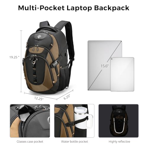 Swissdigital Design Laptop Backpack with USB Charging Port, Travel Backpack Fits 15.6-Inch Computer, 31L College School Backpack for Men, Tan/Black | SD803-34 - color: Tan/Black