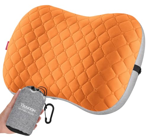 Trakiom Inflatable Camping Pillow with Carabiner, Air Travel Pillow - color: Orange