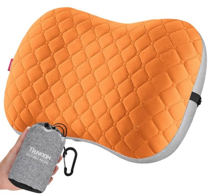 Trakiom Inflatable Camping Pillow with Carabiner, Air Travel Pillow - color: Orange