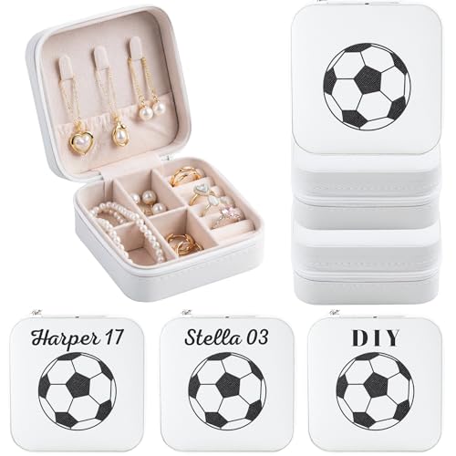 6-Pack Soccer Portable Jewelry Box for Team Travel White Sport Jewelry Case Bulk Gifts for Soccer Team Athletes & Sports Enthusiasts Christmas Events & Milestones - style: Square Soccer