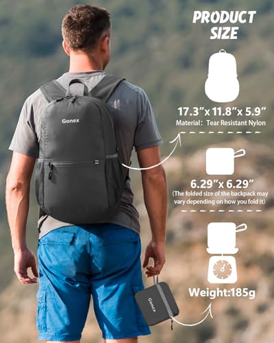 Gonex Packable Daypack Backpack 20L Lightweight Foldable Travel Bag - color: Grey