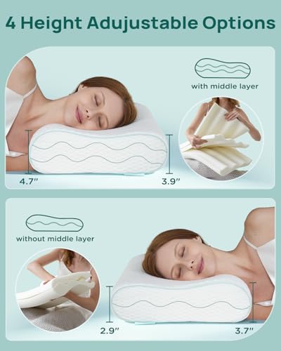 Releep Cervical Neck Pillow, Side Sleeper Pillow for Neck Pain Relief, Adjustable Contour Pillow for Sleeping, Ergonomic Memory Foam Pillow, Orthopedic Cooling Pillow Back Stomach Sleeping, Queen Soft - size: Queen Size: 23.6"L x 13.8"W Soft
