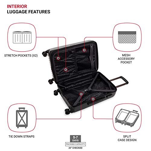 SwissGear 7272 Energie Expandable Hardside Luggage With Spinner Wheels and TSA Lock, Black, Checked-Medium 24-Inch - color: Black, size: Checked-Medium 24-Inch