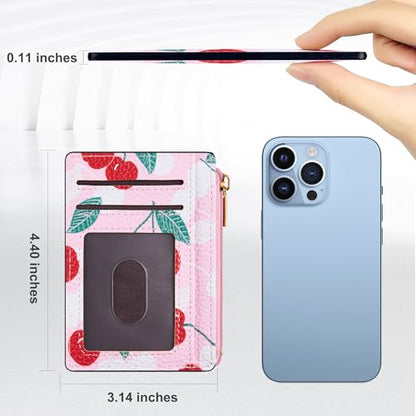 Tipmile Womens Credit Card Holder Wallet, Small Slim RFID Blocking Sleeve - color: Cherry Berry