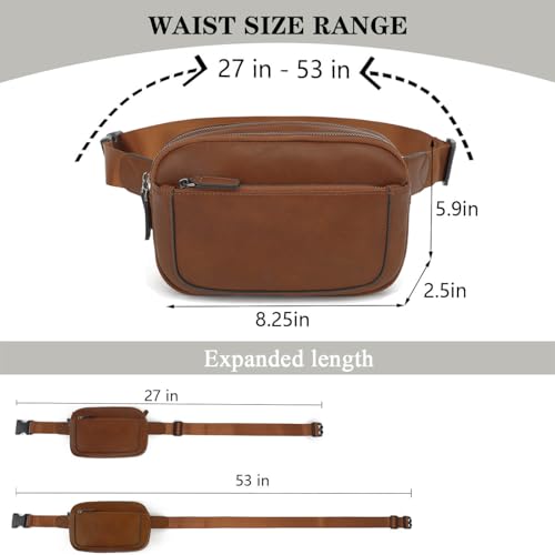 Fanny Packs for Women, Large Vegan Leather Waterproof Belt Bag, Brown - color: Brown