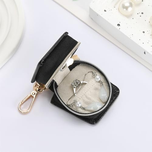 KUKUVR Travel Jewelry Ring Holder Box with Keychain (Black) - color: Black