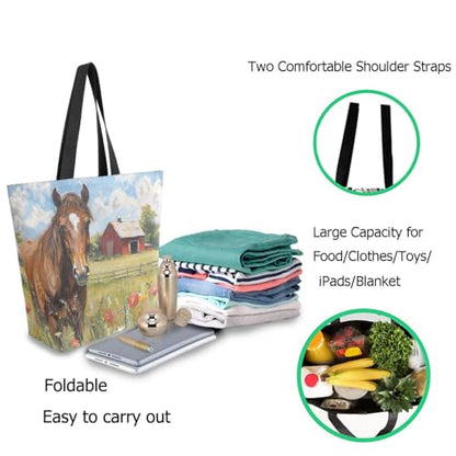 Chic Funny Cute Pattern Big Handle Extra Large Shoulder Tote Bag for Beach Travel Weekender Gym Grocery Shopping - style: Horse