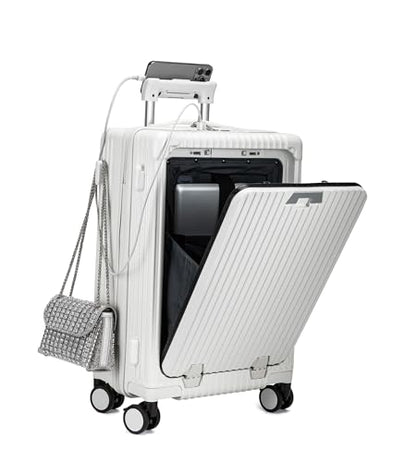 feilario Hardside Carry On Luggage, Zipper Closure, TSA Lock, USB Port - color: A-Ivory White(with zipper closure)