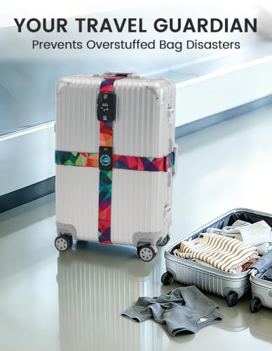 Travelkin Luggage Straps TSA Approved, Suitcase Straps with TSA Lock - color: Colorful Geometry