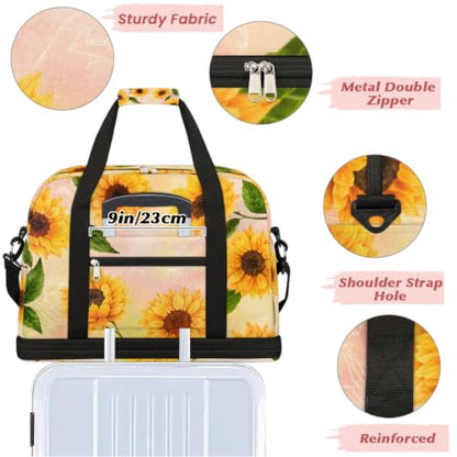 Sunflower Travel Duffle Bags With Shoes Compartment Weekender Overnight Bag - color: print 11
