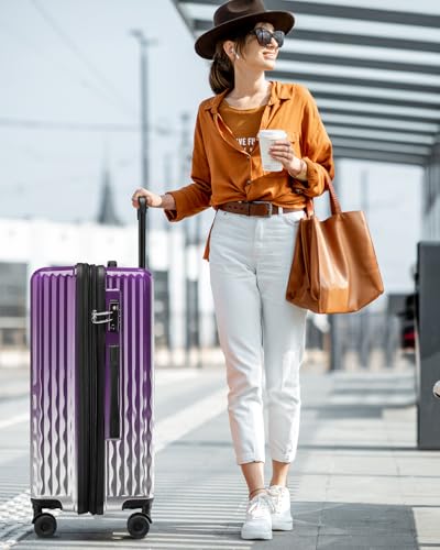 Checked Luggage, 24 Inch Hardside Suitcase, Lightweight Hardshell with TSA Lock, Large Suitcase with Spinner Wheels - color: GlossyPurple, size: M(checked-24")