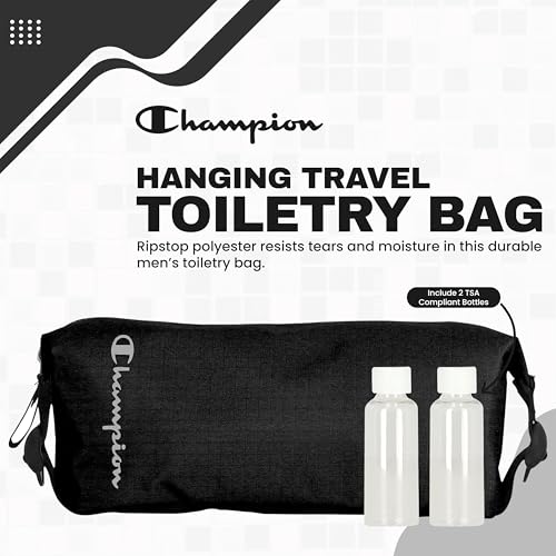 Champion Hanging Dopp Kit, Travel-Sized Polyester Bag, Water-Resistant True Black - style: True Black