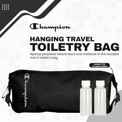 Champion Hanging Dopp Kit, Travel-Sized Polyester Bag, Water-Resistant True Black - style: True Black