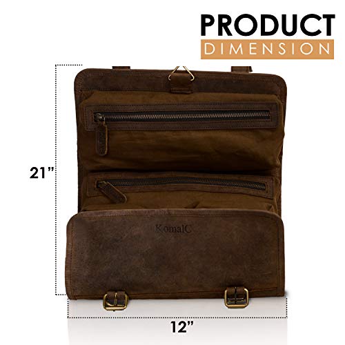KomalC Premium Buffalo Leather Hanging Toiletry Bag Travel Dopp Kit - color: Distressed Tan