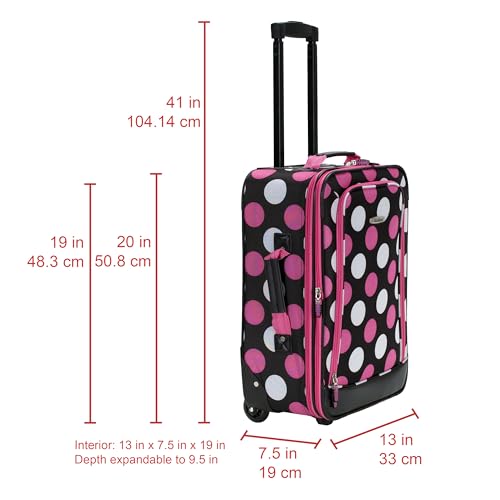 Rockland Fashion Softside 2 Piece Luggage Set, Expandable, (14" Tote/19" Upright), Multi Pink Dot - color: Multi Pink Dot, size: 2 Piece (19"/14" Tote)