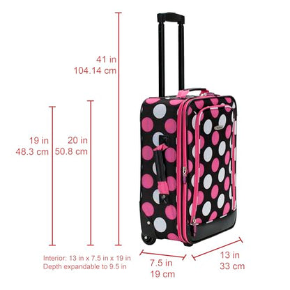 Rockland Fashion Softside 2 Piece Luggage Set, Expandable, (14" Tote/19" Upright), Multi Pink Dot - color: Multi Pink Dot, size: 2 Piece (19"/14" Tote)