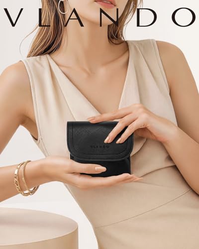VLANDO 2-in-1 Small Travel Jewelry Case,Detachable Coin Purse with Clasp - color: Black