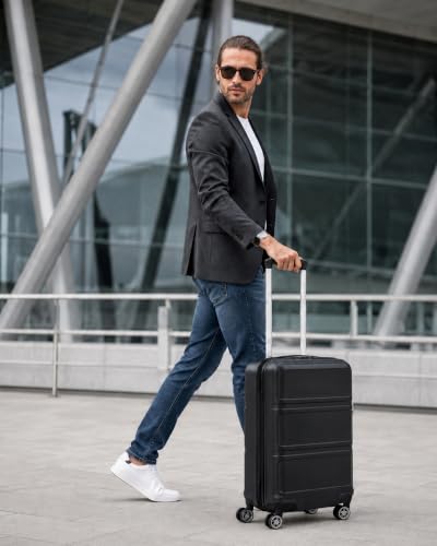 Kono Carry On Luggage Set Airline Approved with Spinner Wheels - color: Black, size: 2-piece Set (12/20)