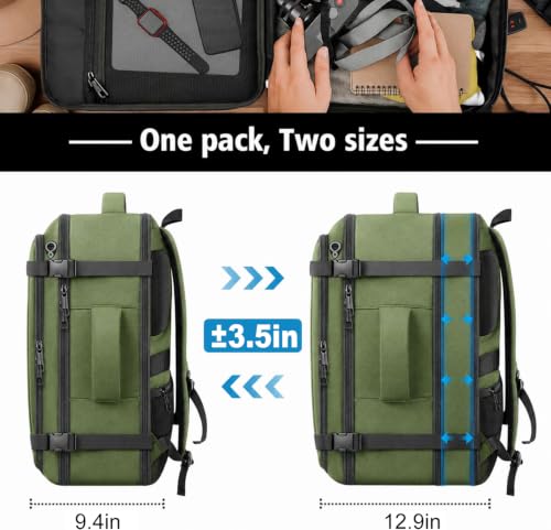 Travelability 1-7 DAYS Expandable Carry On Anti Theft Water Resistant - color: Green, size: 18.4inch - 23.2"x14.9"x9.4"(+3.5")