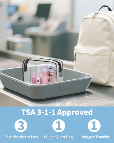 WANDF TSA Approved Toiletry Bag, 2 Pack Clear Makeup Bag - color: Black+White Pack of 2, size: Pack of 2