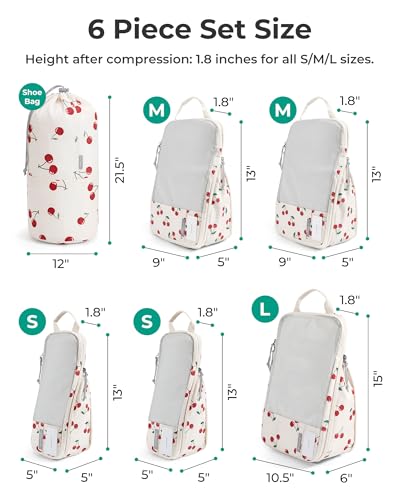 BAGSMART Compression Packing Cubes for Travel Essentials - color: Cherry Pop, size: Set of 6
