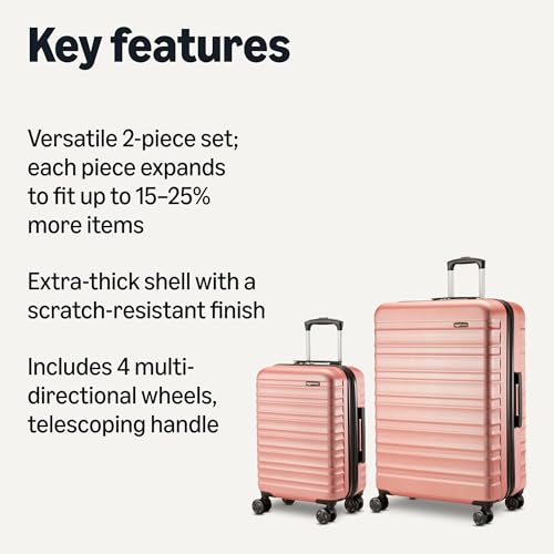 Amazon Basics 2-Piece Hardshell Suitcases Set (21", 30"), Expandable Travel Luggage with Scratch-Resistant Surface, Four Multi-directional Wheels, Telescopic Handle, Rose Gold - color: Rose Gold, size: 2-Piece Set