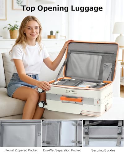 Joyway 20 Inch Top Opening Carry on Luggage with Aluminium Frame, White - color: White