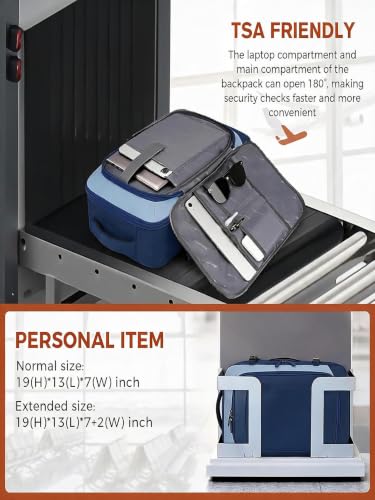 Vancropak 40L Carry on Backpack, Flight Approved Expandable Bag for Travel - color: Blue