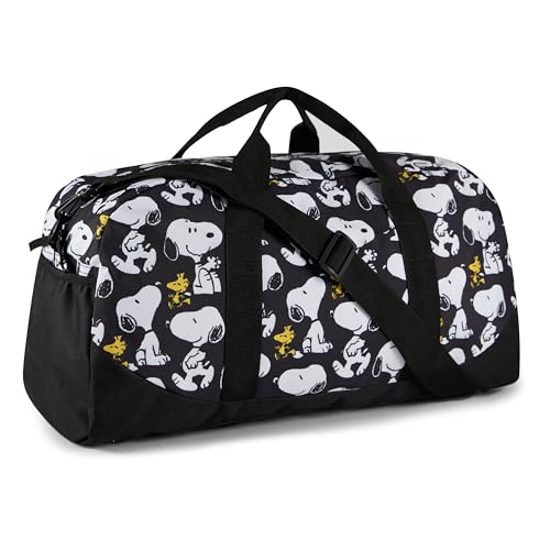 Snoopy Duffle Bag, Peanuts Weekender Travel Bag, Black & White Dance .Gym.Sports Bag with Side Pockets - color: Peanut