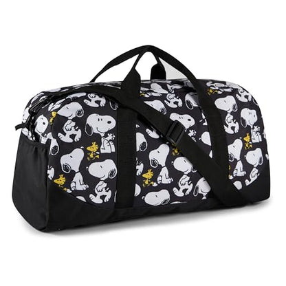 Snoopy Duffle Bag, Peanuts Weekender Travel Bag, Black & White Dance .Gym.Sports Bag with Side Pockets - color: Peanut