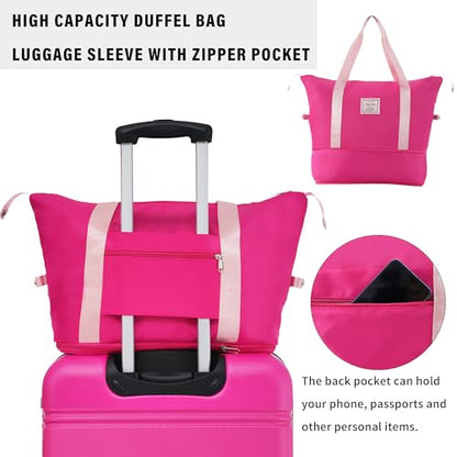 Merax Luggage Set 2 Piece 20 24 IN Hardside Suitcase with Bag,Pink - color: Pink(20+24+bag)