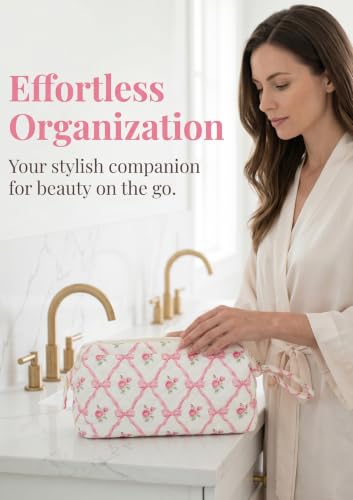 TeeYee Hair Tools Travel Bag for Dyson Airwrap Quilted Toiletry Bag - color: Pinkbow-boho
