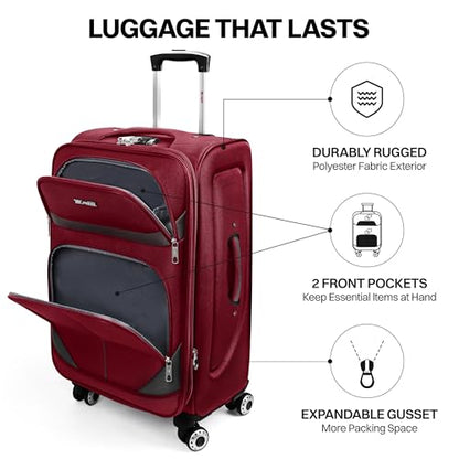 3-Piece Softside Set,Expandable 15% Luggage Set,w/LOCK - color: Burgundy-Grey, size: 3-Piece Set (20"/24"/28'')