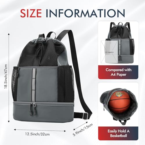 PinCute Drawstring Backpack for Men Women, Mesh Gym Bag for Beach - color: Dark Grey