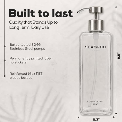 Clear Shampoo and Conditioner Dispenser Set by Brighter Barns - 16oz Shampoo Dispenser for Shower - Refillable Shower Soap Bottle in Minimalist Bathroom, Hotel, Guest House, Spa, Gifts (Clear/Silver) - color: Clear/Silver
